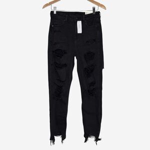 NWT American Eagle Strigid Ripped Mom Jeans 4 Onyx Black Distressed Destroyed
